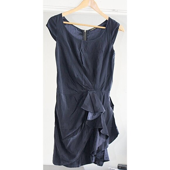 Cynthia Steffe -1980s - Reagan Era Style - Silk Charmeuse Ruffle Sheath Dress S - Picture 6 of 7